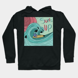 Skull on a surf board riding a wave Hoodie